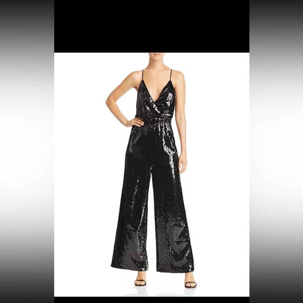 NWT sequin surplice wide leg AQUA jumpsuit